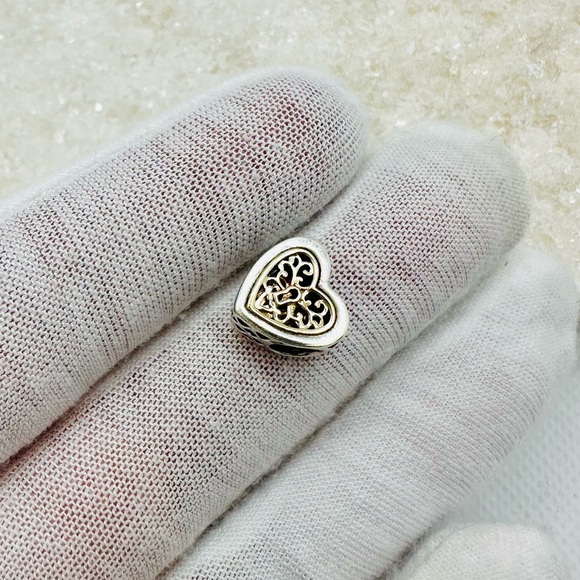 EUC Pandora 791740 Sterling Silver & 14k Yellow Gold Locked Hearts Heart Charm - Picture 8 of 15